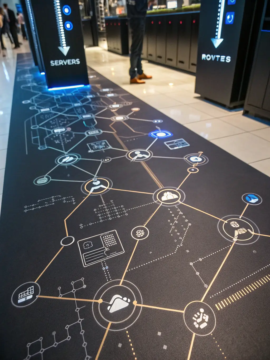 A network diagram in a cloud environment, illustrating cloud-native deployment of Kimobu's AI solutions. The image should convey scalability and flexibility.