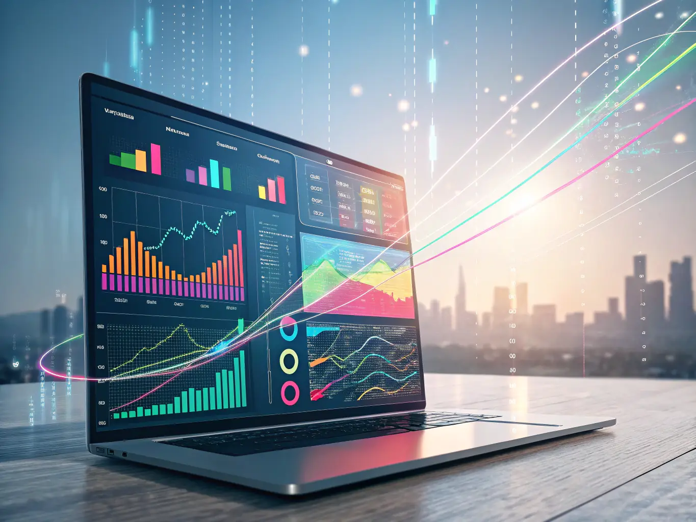 An abstract image representing sentiment analysis, with data points forming a graph that indicates positive, negative, and neutral sentiments, visualized through color-coded icons and lines.