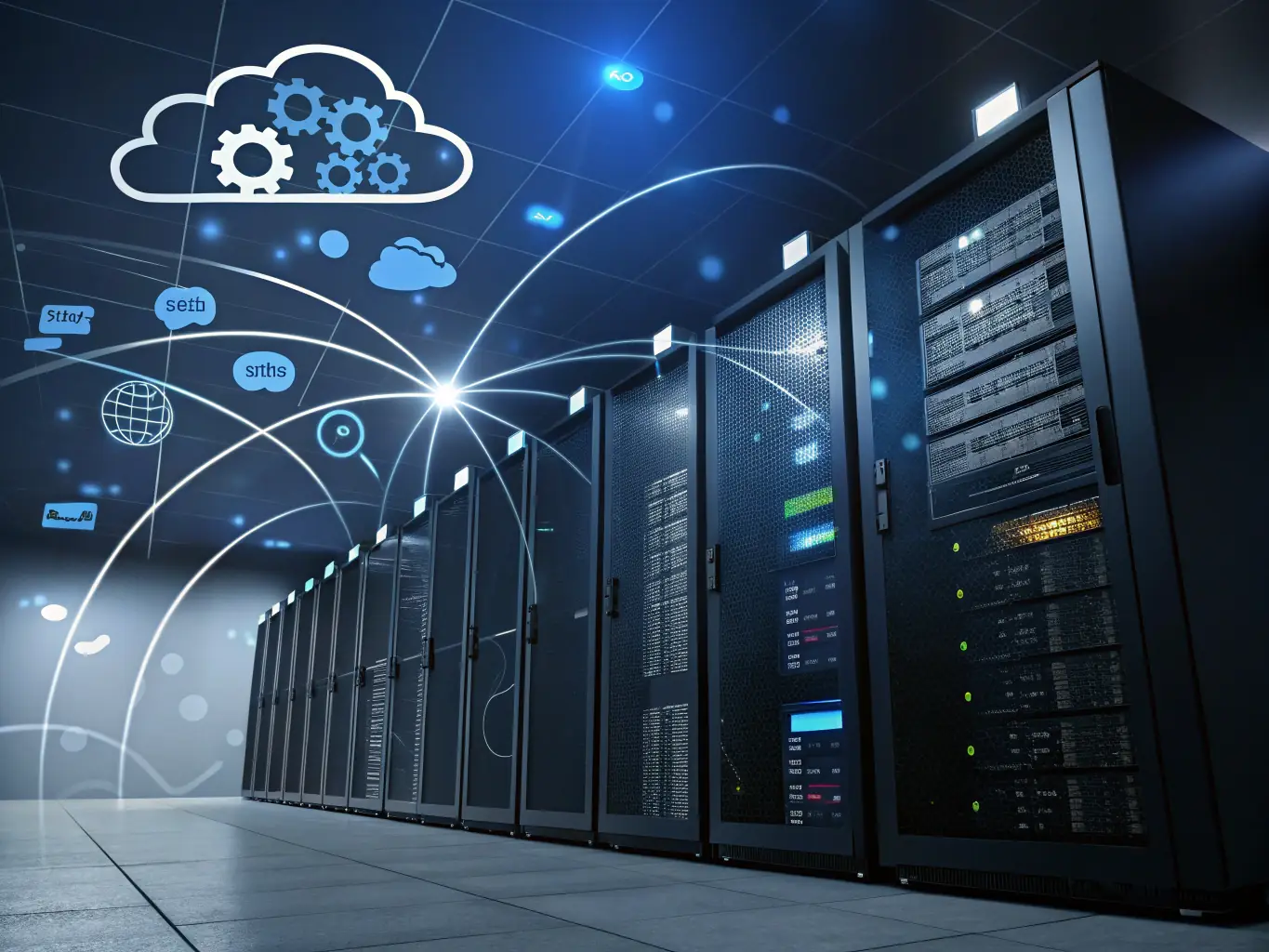 A graphic showing data flowing to and from cloud servers, representing cloud-native deployment.