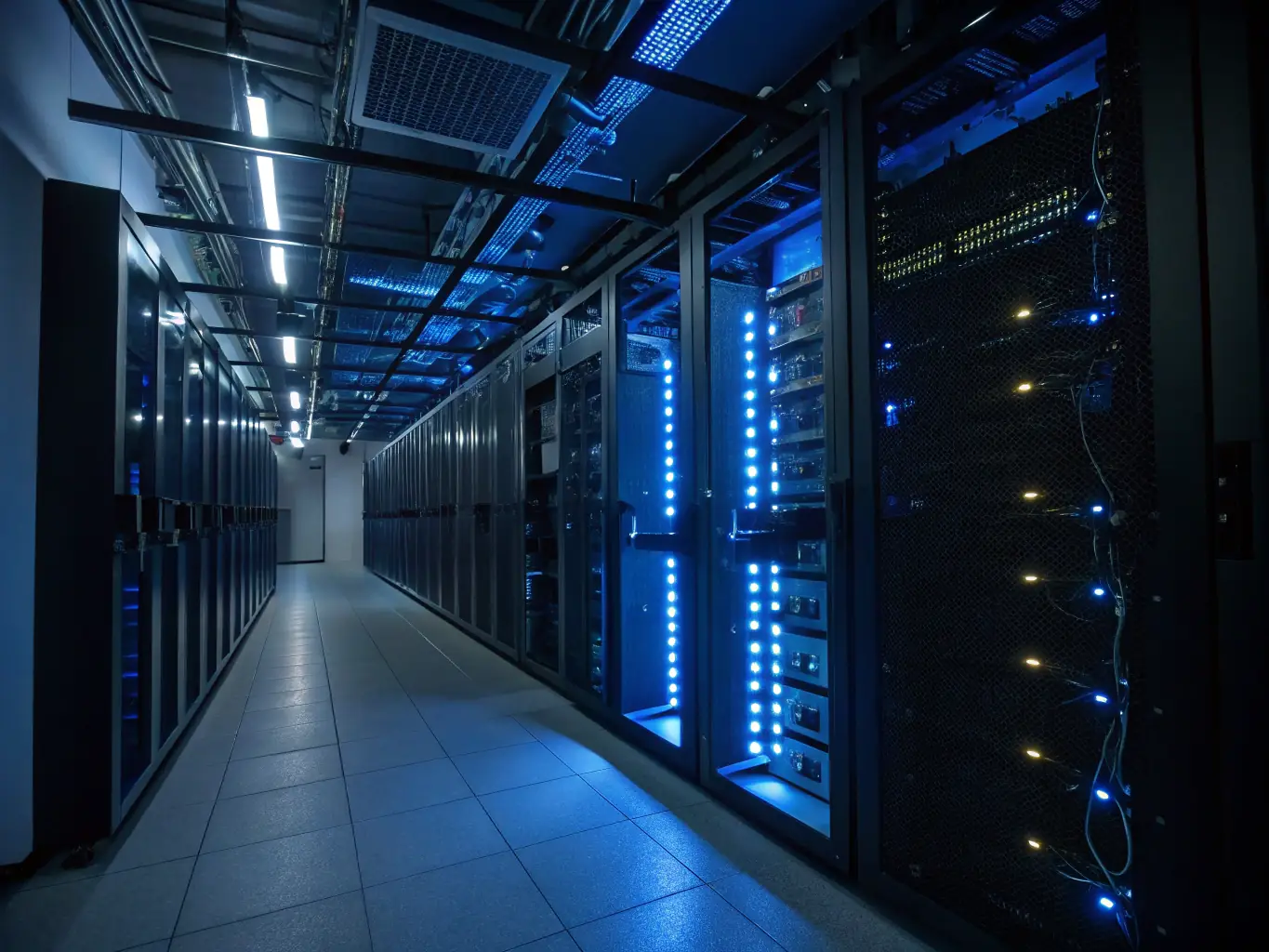 A server room filled with blinking lights and various computer hardware, symbolizing on-premise deployment.